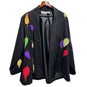 Vintage Anage Beaded Fall Leaves Oversized Open Front Blazer Size Medium